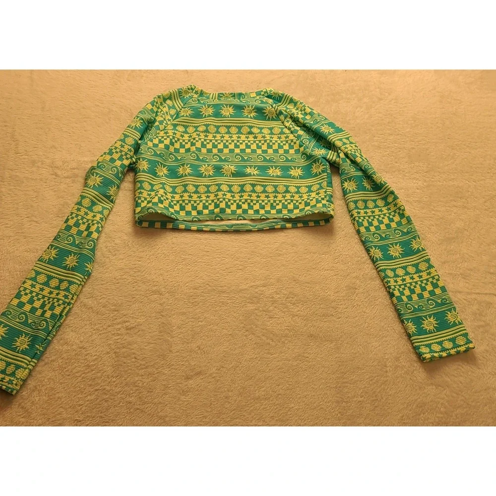 Cat & Jack Girls Rash Guard Swim Top Teal Yellow Sun Shell XXL 16/18 Sea Sun NWT